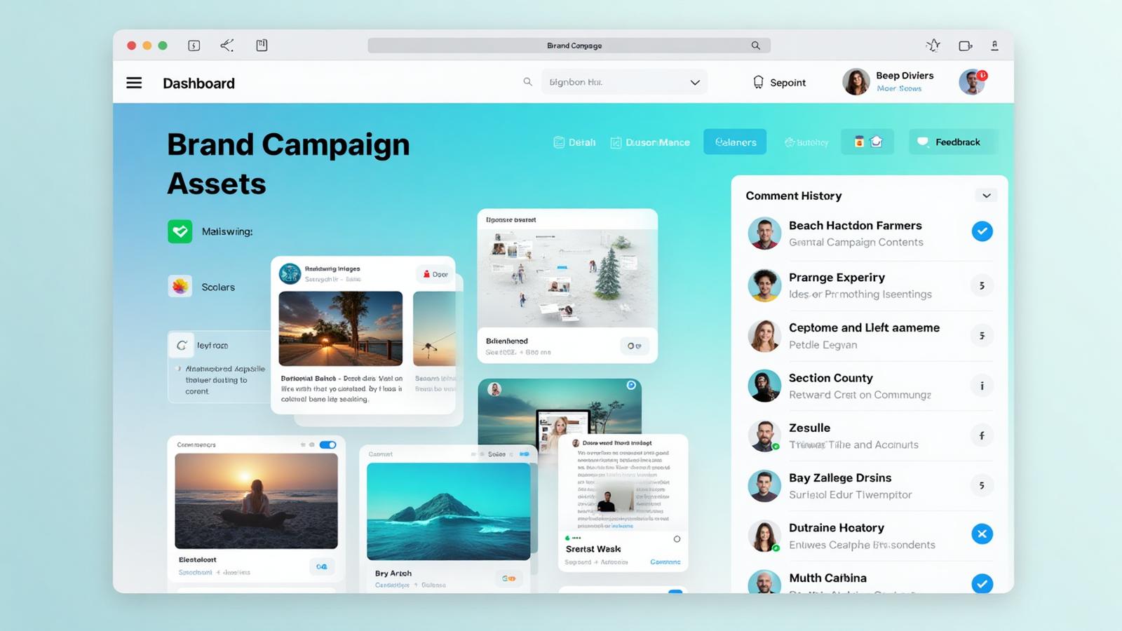 Opencove dashboard showing collaborative workspace with asset cards and comments